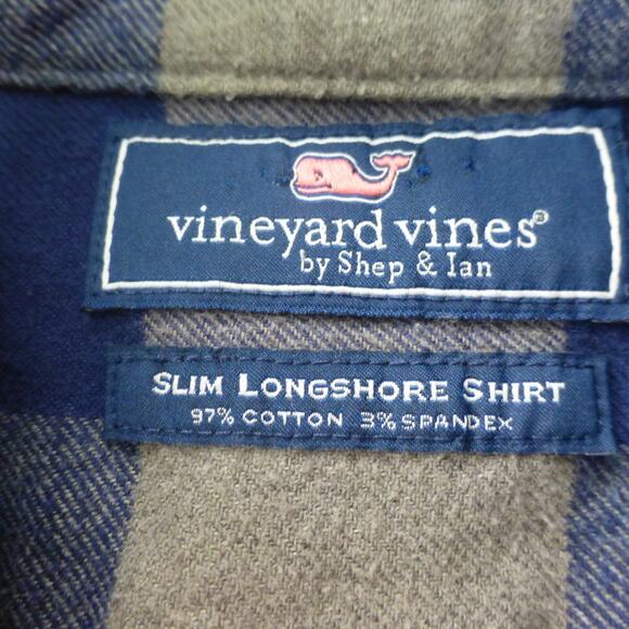 Vineyard Vines Shirt Mens Medium Slim Longshore Plaid Check Flannel Gray Blue - Picture 4 of 7